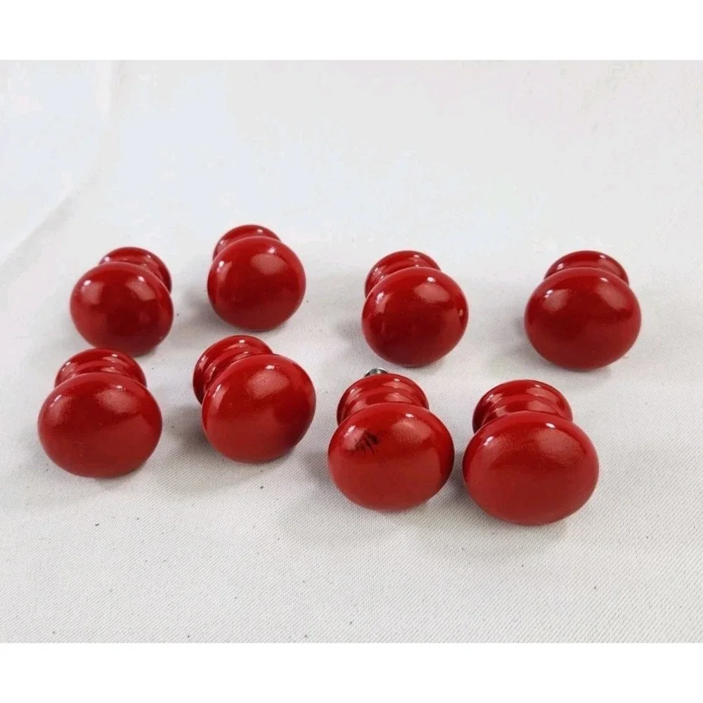8 Wooden RED Drawer Pulls Dresser Drawer Cabinet Knobs Vintage Handle Painted